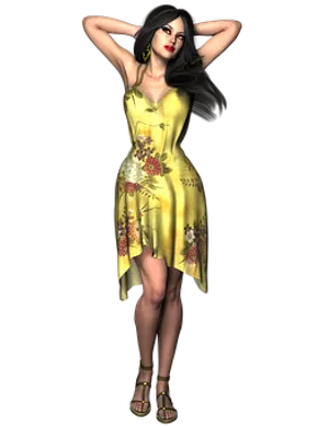 Elegant Woman Yellow Floral Dress