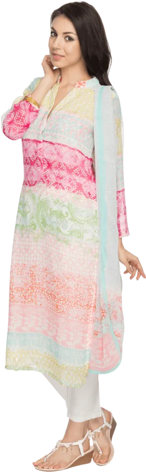 Elegant Womanin Colorful Salwar Suit PNG image