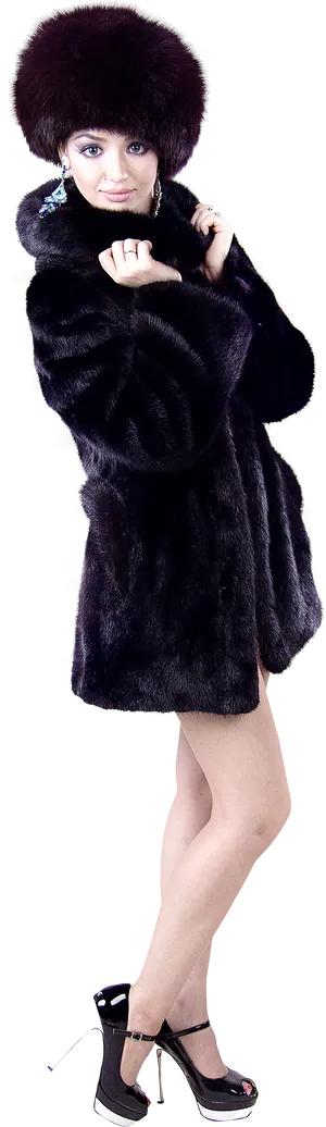 Elegant Womanin Fur Coatand Hat PNG image