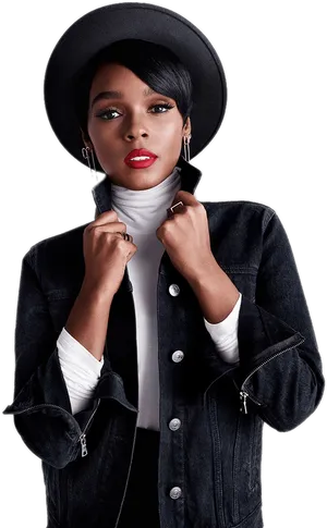 Elegant Womanin Hatand Jacket PNG image