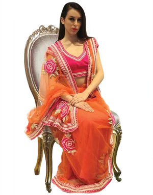 Elegant Womanin Orange Saree PNG image