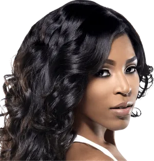 Elegant Womanwith Long Curly Hair PNG