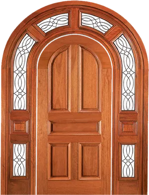 Elegant Wooden Arched Doorwith Glass Panels PNG image