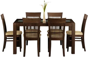 Elegant Wooden Dining Setwith Floral Centerpiece.png PNG