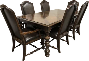 Elegant Wooden Dining Table Set PNG image