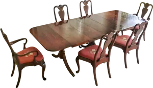 Elegant Wooden Dining Table Set PNG image