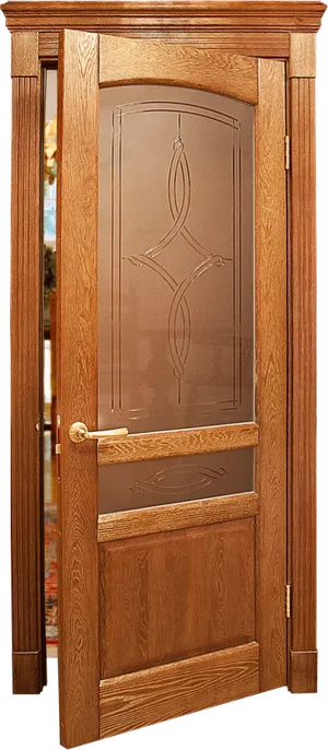 Elegant Wooden Doorwith Glass Panel PNG image
