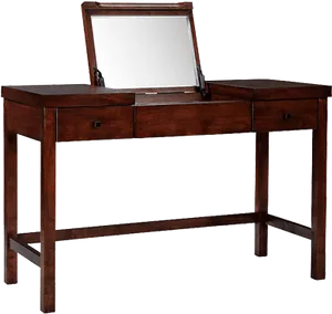 Elegant Wooden Dressing Table With Mirror PNG image
