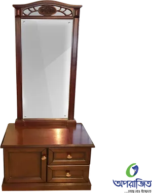 Elegant Wooden Dressing Table With Mirror PNG image
