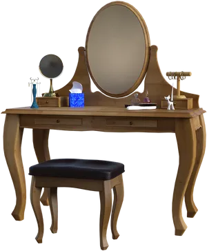 Elegant Wooden Dressing Table With Stool PNG image
