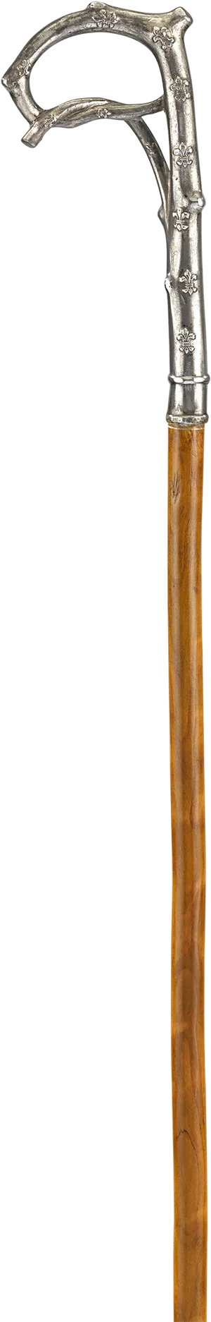 Elegant Wooden Walking Stickwith Silver Handle PNG
