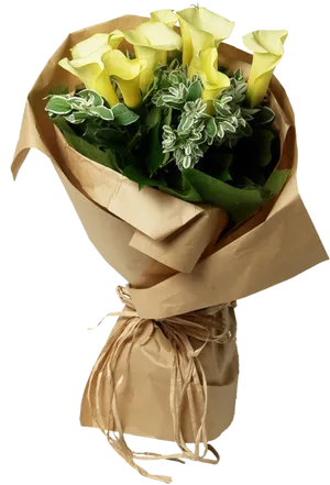 Elegant Yellow Calla Lilies Bouquet PNG image