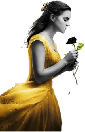 Elegant Yellow Dressand Rose PNG image