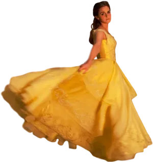 Elegant Yellow Gown Twirl PNG image