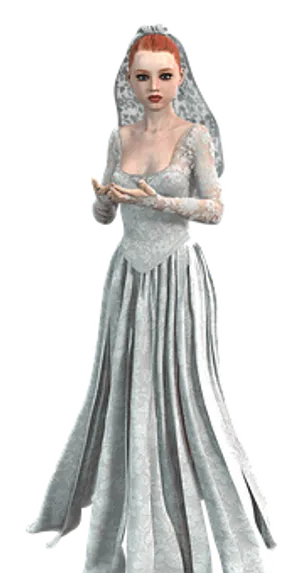 Elegant3 D Bridein White Gown PNG image