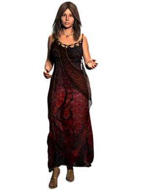 Elegant3 D Characterin Red Dress