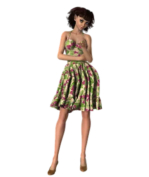 Elegant3 D Model Girlin Floral Dress