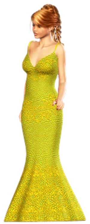 Elegant3 D Modelin Yellow Gown PNG image