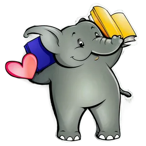 Elephant Cartoon With Book PNG Wey PNG