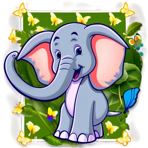 Elephant Cartoon With Butterfly PNG Dqj19 PNG