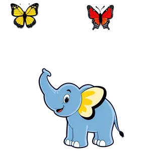 Elephant Cartoon With Butterfly PNG Hdf4 PNG