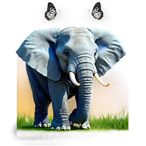 Elephant Cartoon With Butterfly PNG Nmo