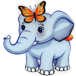 Elephant Cartoon With Butterfly PNG Sia44 PNG