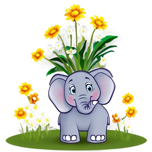 Elephant Cartoon With Flowers PNG 06212024