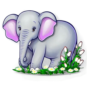 Elephant Cartoon With Flowers PNG 56