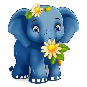 Elephant Cartoon With Flowers PNG 6 PNG