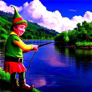 Elf Fishing By The River PNG 05232024 PNG