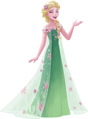 Elsa Floral Gown Illustration PNG image