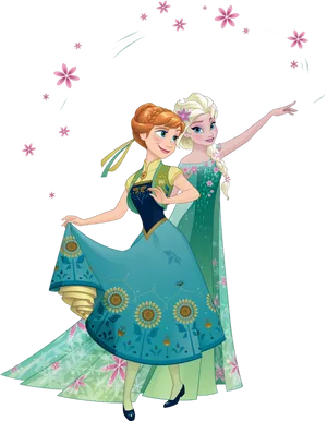 Elsaand Anna Frozen Sisters Floral Background PNG image