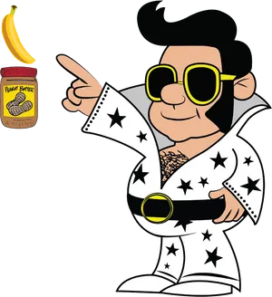 Elvis Cartoon Character Peanut Butter Banana PNG image