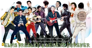 Elvis Presley Legend Forever Collage PNG image