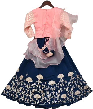 Embroidered Blue Lehengawith Pink Blouse PNG image