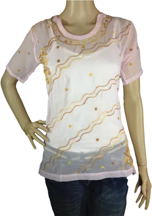 Embroidered White Kurti Mannequin Display PNG image