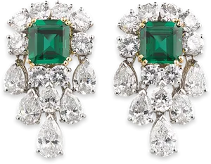 Emerald Diamond Chandelier Earrings PNG image