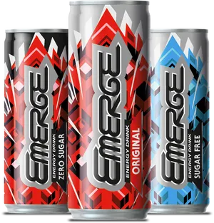 Emerge Energy Drink Cans Variety PNG image