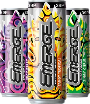 Emerge Energy Drink Cans Variety PNG image