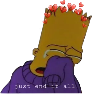 Emotional Bart Simpson Love Hearts PNG image
