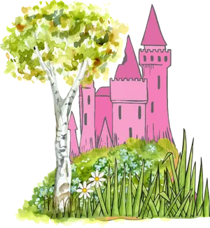 Enchanted Castle Watercolor Illustration