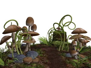 Enchanted_ Forest_ Mushrooms_3 D_ Render PNG image