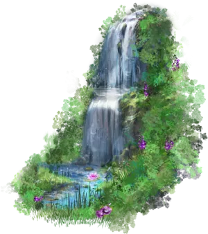 Enchanted Forest Waterfall PNG image