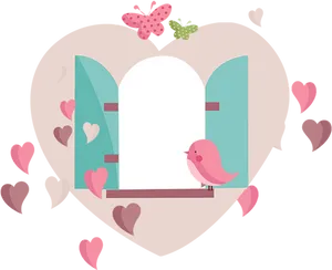 Enchanted Garden Heart Windowand Bird PNG image