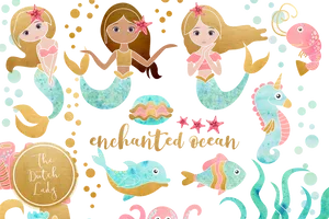 Enchanted_ Ocean_ Mermaid_ Clipart_ Set PNG