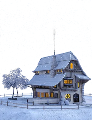 Enchanted Winter Cottage Snowfall PNG image