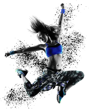 Energetic Zumba Dancer Jumping PNG image