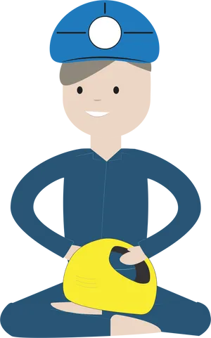 Engineer Cartoon Character Holding Helmet PNG image