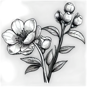 Engraved Black And White Flowers PNG Xod80 PNG